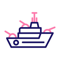 Warship Vector Line Two Colors Icon Design