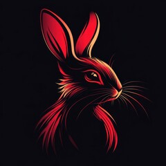 Detailed illustration of a rabbit with striking red hues on a black background representing modern art techniques