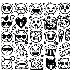 Fototapeta premium vector set emoticon doodle art simple line style black white