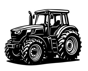 A black and white tractor with a large tire. The tractor is a cartoon drawing of a farm tractor