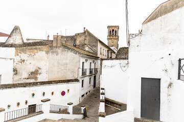street with typical white houses in Arcos de la Frontera, province of Cádiz, Andalusia, Spain