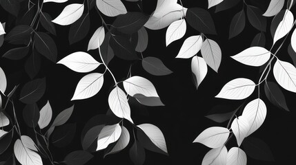 Monochrome leaf pattern on black background.