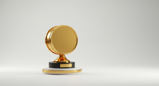 Golden Drum Trophy Symbolizing Victory and Achievement on a Neutral Backdrop
