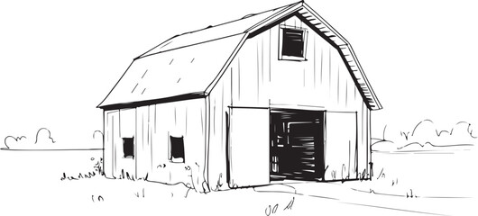 Rustic vector sketch of a barn with detailed structure, perfect for farm or rural themes