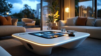 Fototapeta premium Modern, interactive coffee table in a contemporary living area