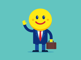 Happy Smiley Face Businessman Waving and Carrying Briefcase