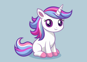 Adorable Cartoon Unicorn Sitting Pretty Pastel Colors
