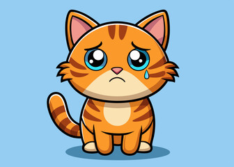 Adorable Cartoon Orange Tabby Cat Feeling Sad and Crying