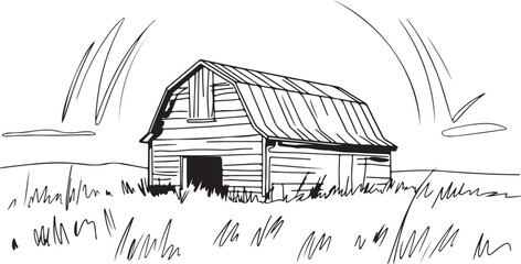 Rustic vector sketch of a barn with detailed structure, perfect for farm or rural themes
