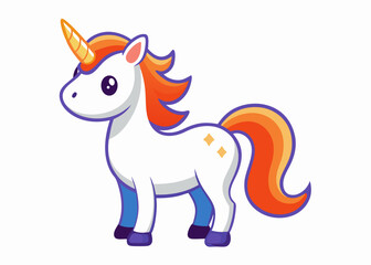 Adorable Cartoon Unicorn with Orange Mane and Tail