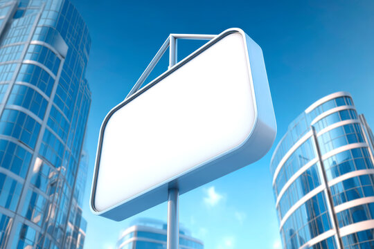 Large outdoor advertising banner with a white background hanging on a building wall, minimalistic and ready for ad placement