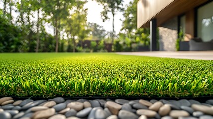 Artificial Turf Luxury Backyard Oasis: Modern Home Green Grass