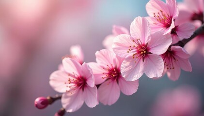Fototapeta premium Delicate pink sakura blossoms, full bloom, soft petals , wallpaper, japan, floral pattern
