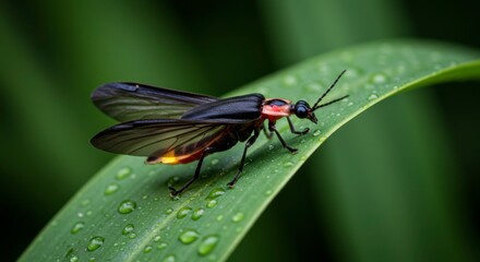 Naklejka premium Firefly insect on leaf