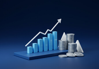 Increasing Bar Graph with Arrow and Coins Illustrating Growth