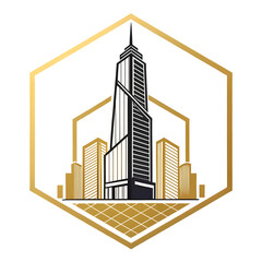 Polygon skyscraper logo with bold golden contrasts