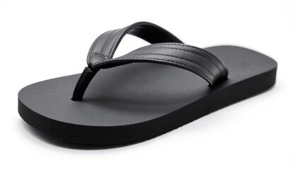 Single black flip-flop isolated on white background , footwear, object, flip-flop