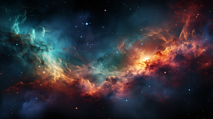 Fototapeta premium Explore a vibrant deep-space galaxy wallpaper featuring swirling cosmic nebulae in vivid hues, perfect for futuristic designs.