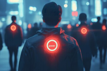 Digital Detox – Man with Powering Down button on the back. Generative AI