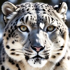 Obraz premium portrait of Snow leopard close-up in winter forest, wild life