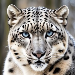 Fototapeta premium portrait of Snow leopard close-up in winter forest, wild life
