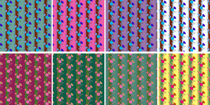 Pack de motifs printaniers sur la fleur de cerisier avec des bandes