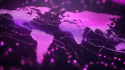 World map in pink points, bokeh effect, dark background
