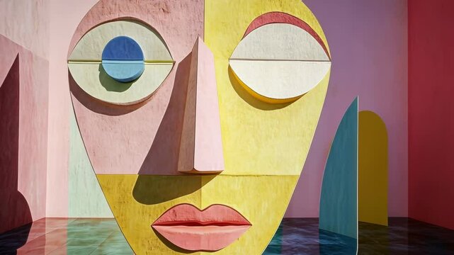 Surreal 3D Face Illustration in Dreamlike Fantasy with Abstract Colorful Patterns