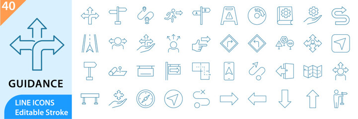 Guidance line icon set. line icons related to guides. Editable stroke. Vector illustration