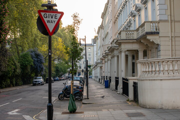 Charming and picturesque street featuring a Give Way sign, located in a Eccleston Square - London