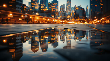 A seamless modern city skyline wallpaper featuring tall glass skyscrapers, ideal for urban design concepts.

