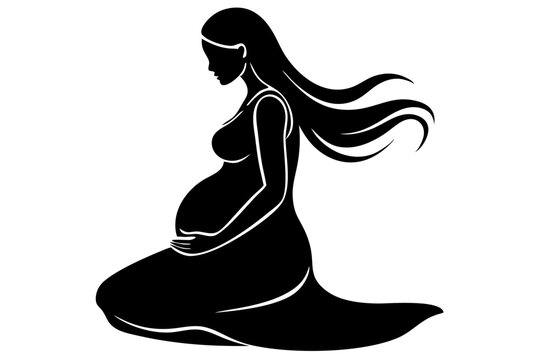 recommend clip art: Silhouette of pregnant woman kneeling with long hair minimalist line art, pregnant, pregnancy, woman, kneeling, silhouette, vector, outline, line art, minimalist, maternity, mother, motherhood, expect