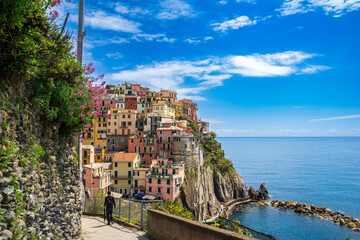 Beautiful view of Manarola island, one of the 5 famous villages in Cinque Terre area, Liguria region, La Speiza province. Worldwide visitors enjoys its bay beauty