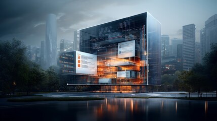 Futuristic building with digital displays