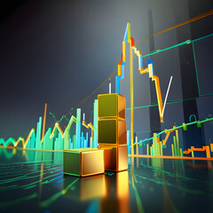 Three-Dimensional Chart with Gold Bullion and Digital Financial Data Generated AI Image