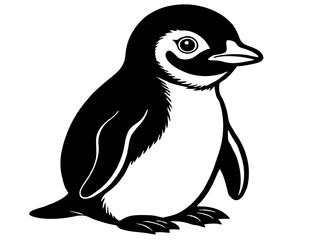 Naklejka premium Baby Penguin Black and White Illustration | Cute Arctic Bird Cartoon Drawing