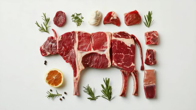 Beef cuts are artfully displayed with herbs and citrus for an enhanced presentation