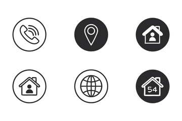 Web communication contact icon set ui symbols for location, wifi, home, email on a white background
