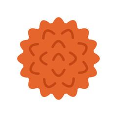 Red spiked massage ball. Myofascial release equipment. MFR. Fascia and muscle relaxation after sports and fitness. Health care, rehabilitation. Vector flat illustration isolated on white background