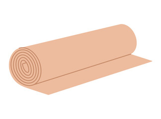 Beige rolled exercise mat. Rug for fitness, training, gymnastics, pilates, yoga. Home and gym workout equipment. Foam carpet for meditation. Vector flat illustration isolated on white background