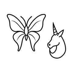 Butterfly Unicorn Head Line Art Vector