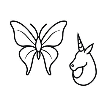 Butterfly Unicorn Head Line Art Vector