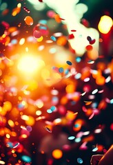 Colorful confetti swirls through the air as golden sunlight bathes the atmosphere, capturing the spirit of festivity and excitement among the crowd, creating pure elation Generative AI