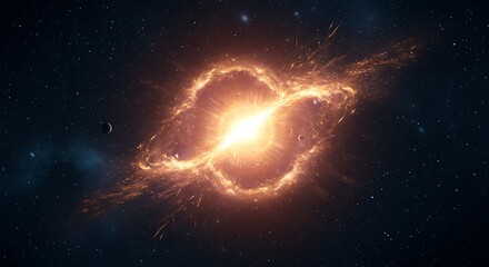 Solar Flare Space Warp Effect
An abstract background showing a bright solar flare warp effect, with orange-yellow plasma arcs bending and distorting space against a dark starry backdrop