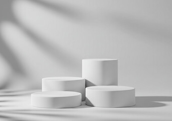 Displaying Product on Minimalist White Cylindrical Pedestals with Shadow