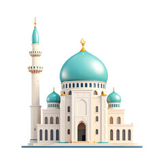 Obraz premium Beautiful mosque model with teal domes and minaret.