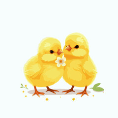 two little yellow chicken on white