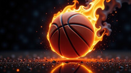 Burning Basketball Ball With Flames And Reflection