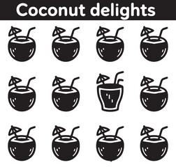 Silhouette of a tropical coconut drink with a straw, lime, and splash, perfect for hot summer days.