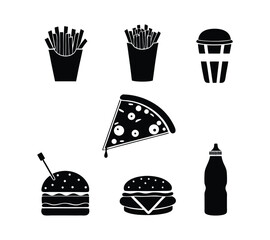 Minimalist Black and White Fast Food Icons Set